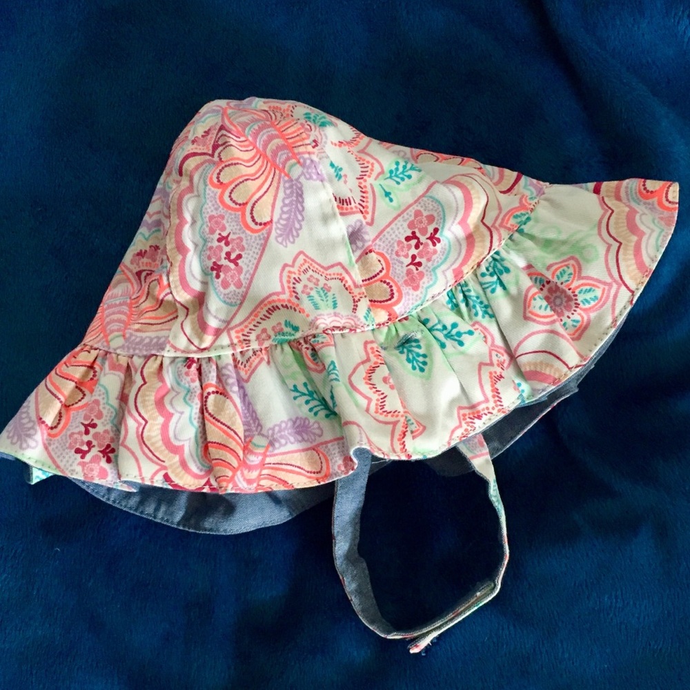 Baby Girls Reversible Ruffle Chambray Bucket Hat